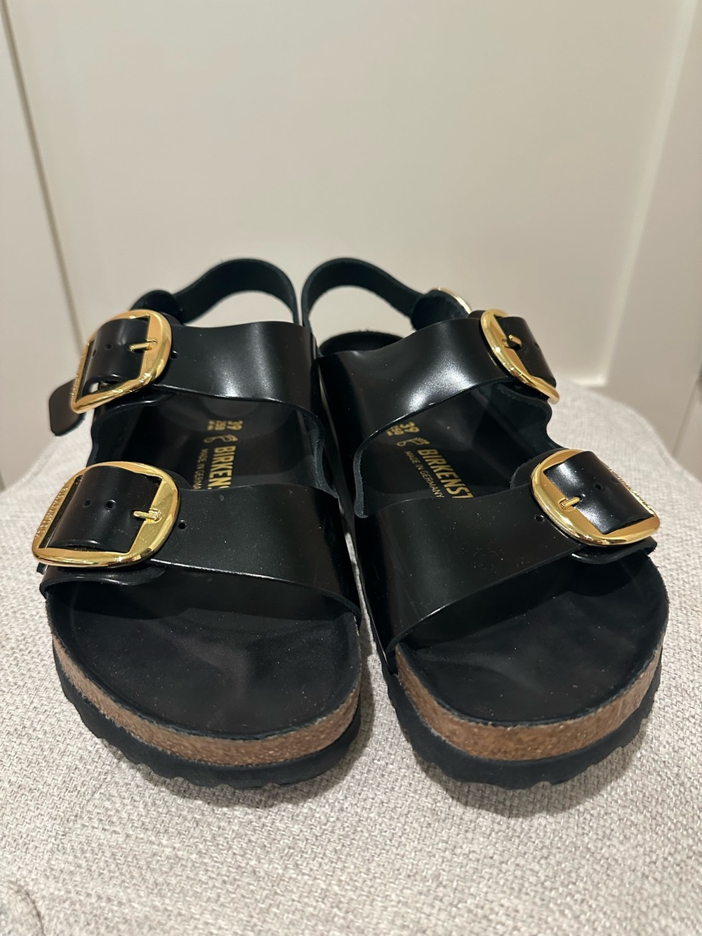 NWT Birkenstock size 39 Milano Big Buckle high shine black sandals - Picture 10 of 13